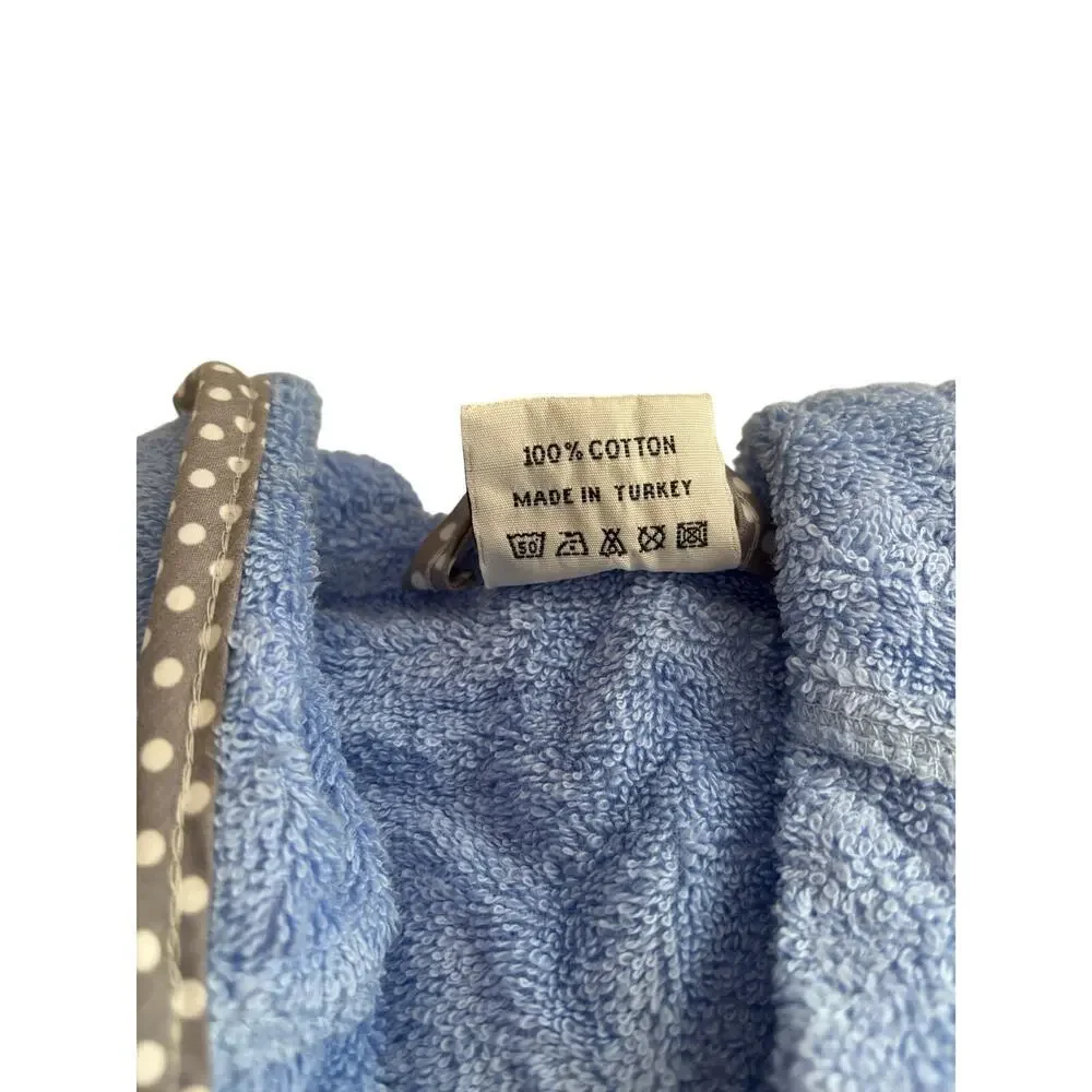 Baby Bathrobe 0-3 Months Blue Hooded Turkish Cotton Robe Elephant Embroidery